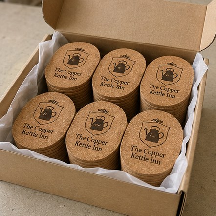 Customized cork coasters for weddings and events