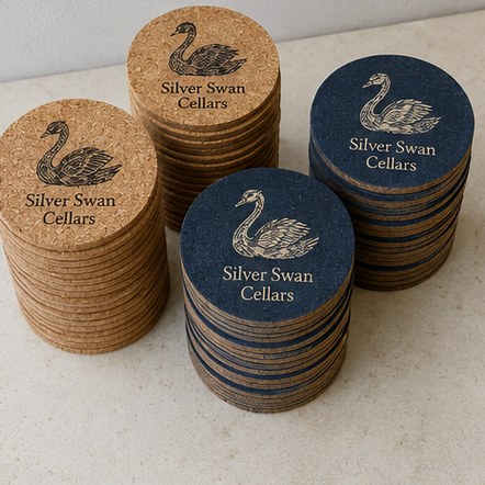 Customized cork coasters for wineries and tasting rooms