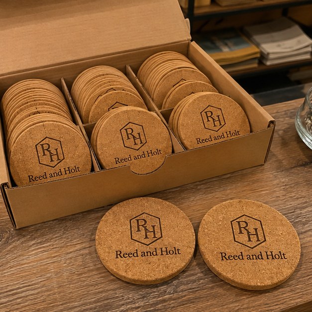 Personalized cork coasters — customer photo